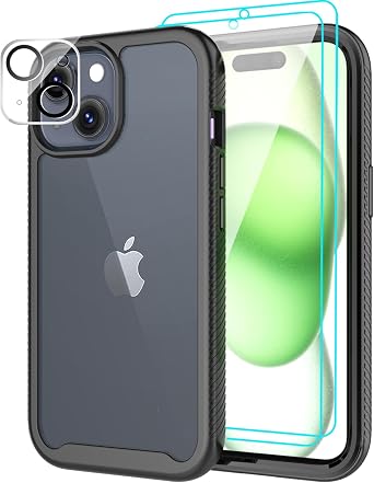 Design for iPhone 15 Case with Camera Lens Protector Clear-Black