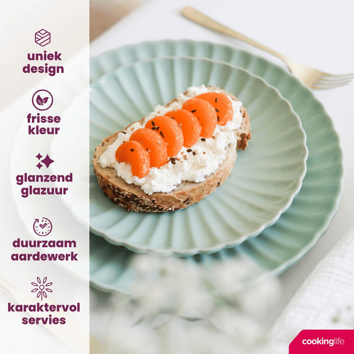 Cookinglife Serviesset Cardida Groen 18-delig / 6 personen - 6 dinerborden, 6 koszulek i 6 komentarzy