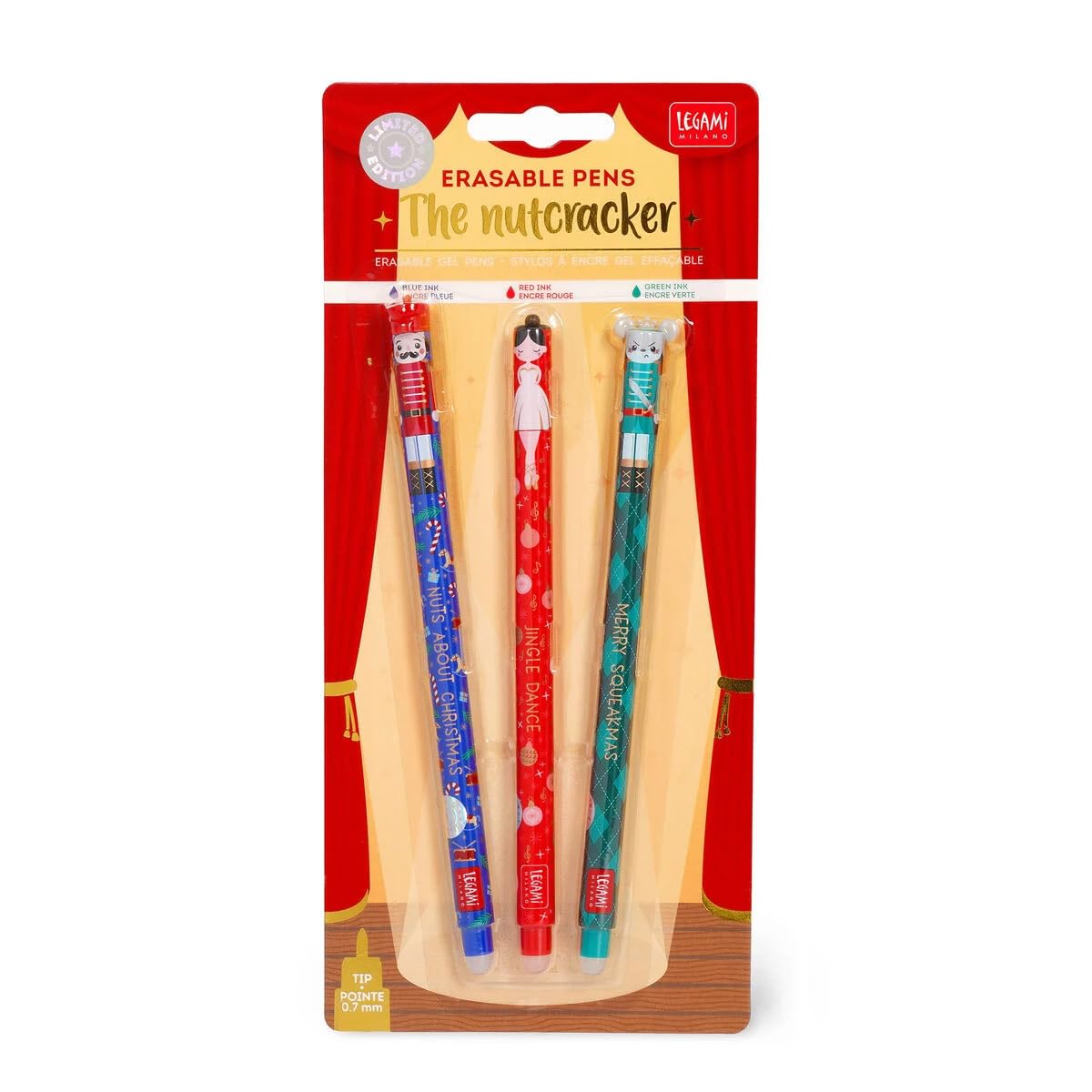 LEGAMI Bolígrafo Borrable Set de Navidad Edición de Navidad Set de El Cascanueces Con 3 Bolígrafos de Gel Radierbaren Cascanueces, Bailarina y Rey de los Ratones