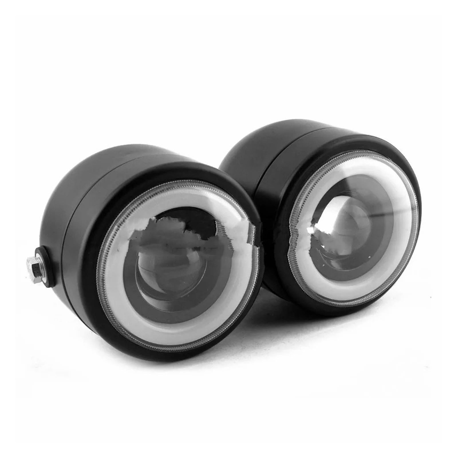 Phare moto Pour Chopper Bobber Cafe Racer Phare Universel Pour Motos Doubles Noir Et Transparent