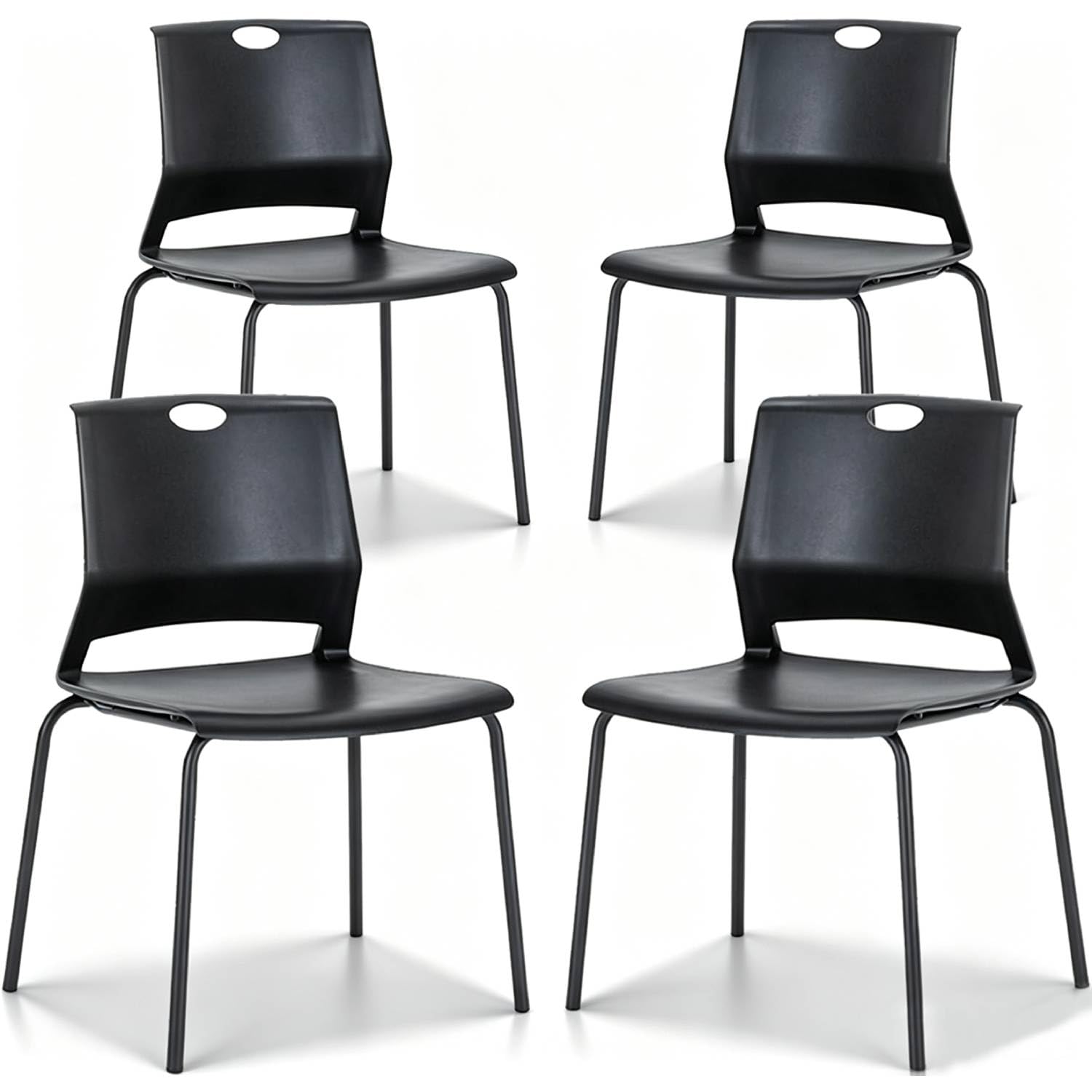 Black Stackable Chairs Set of 4, Plastic Reception &amp; Guest Chair
