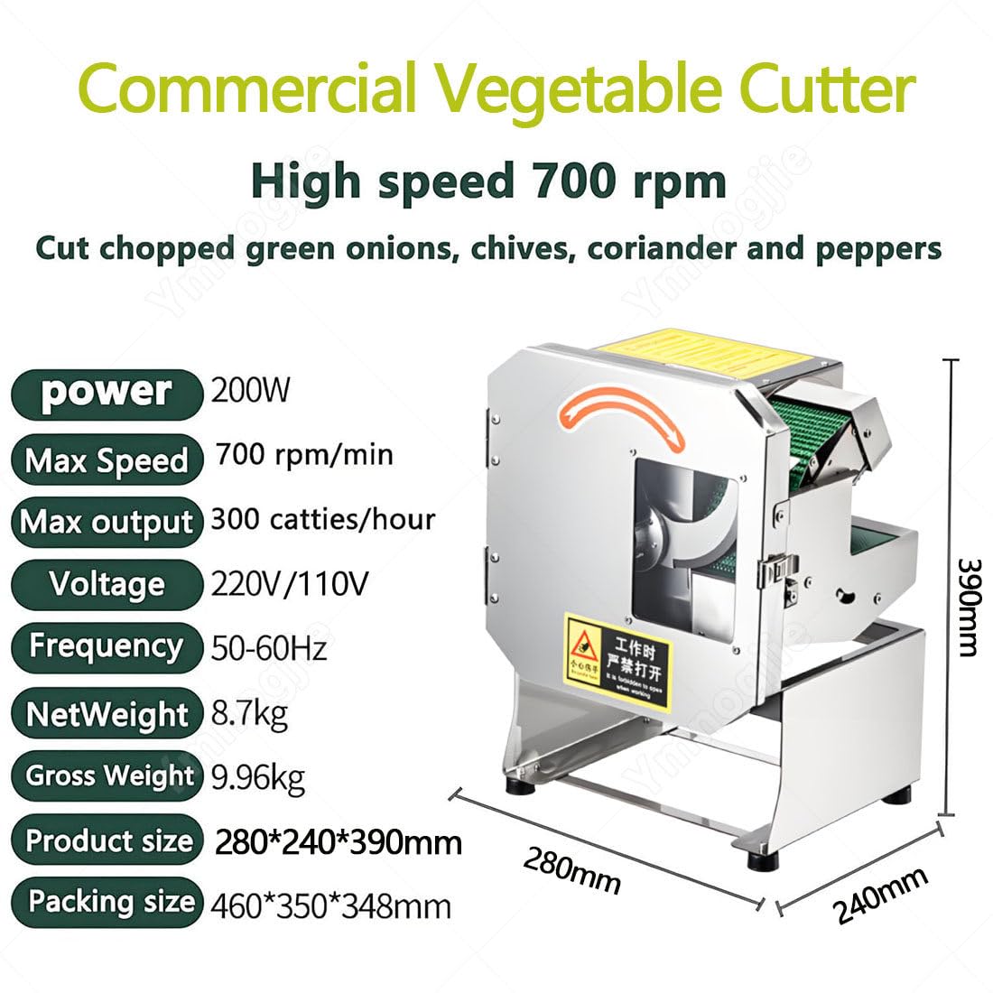 Cortadora Cebollino Comercial,200W Cortadora Verduras Eléctrica B