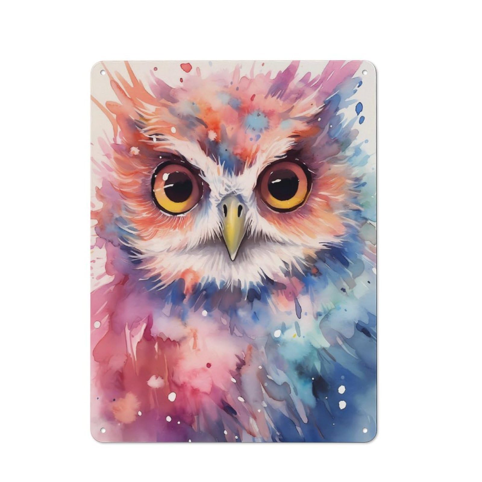 Junmoney Owl Watercolors Retro Metal Wall Sign 40X30cm With For Bar Or Restaurant, A Housewarming Gift For Hospitality Decor Collectors