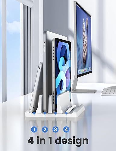 Miniatura 2 de Vaydeer Soporte vertical para laptop para escritorio, organizador de plástico con ranuras dobles para laptop con diseño 4 en 1 que ahorra espacio,