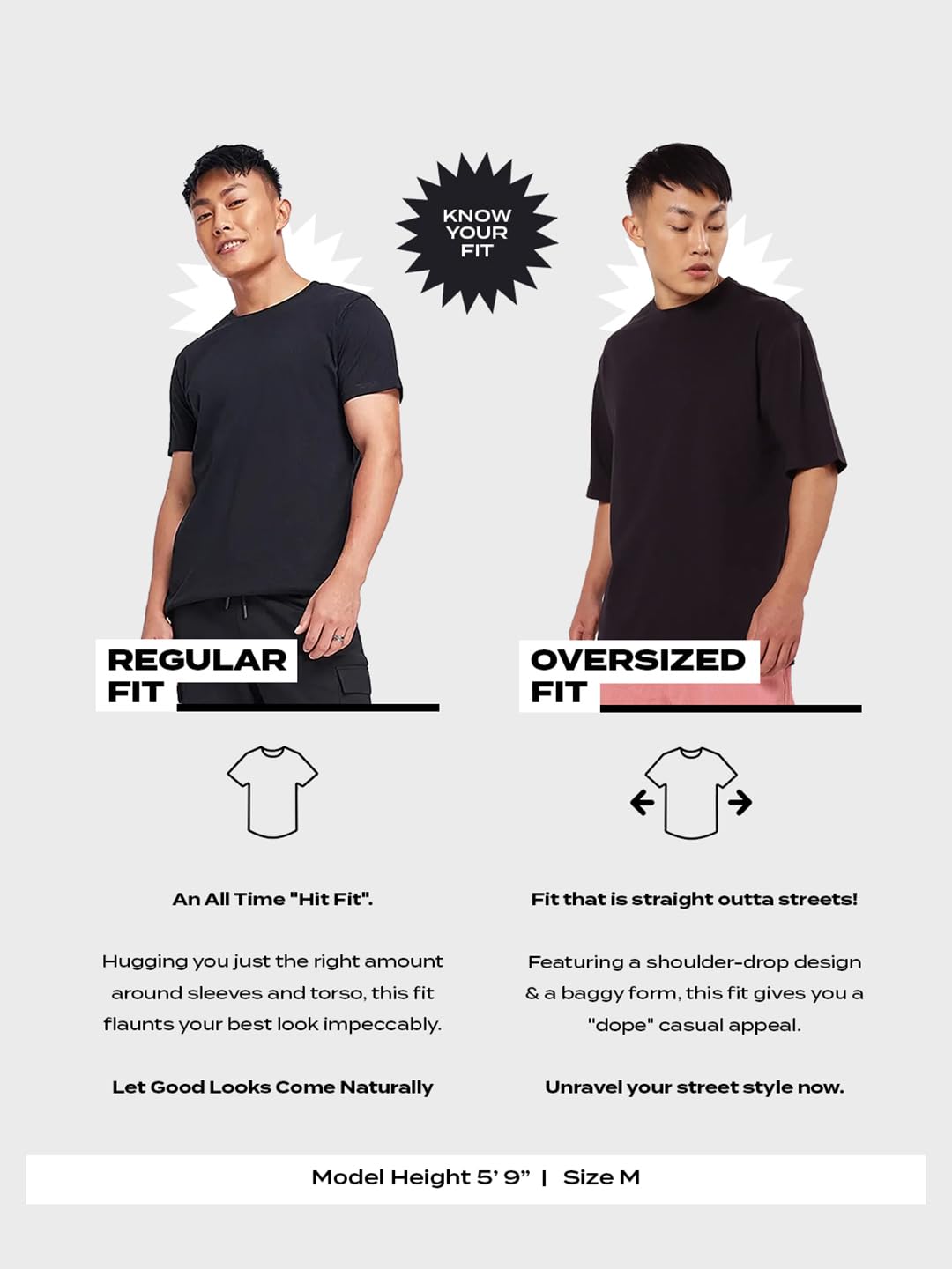 Bewakoof Air 1.0 T-shirt da uomo tinta unita oversize a mezza manica girocollo in cotone fiammato