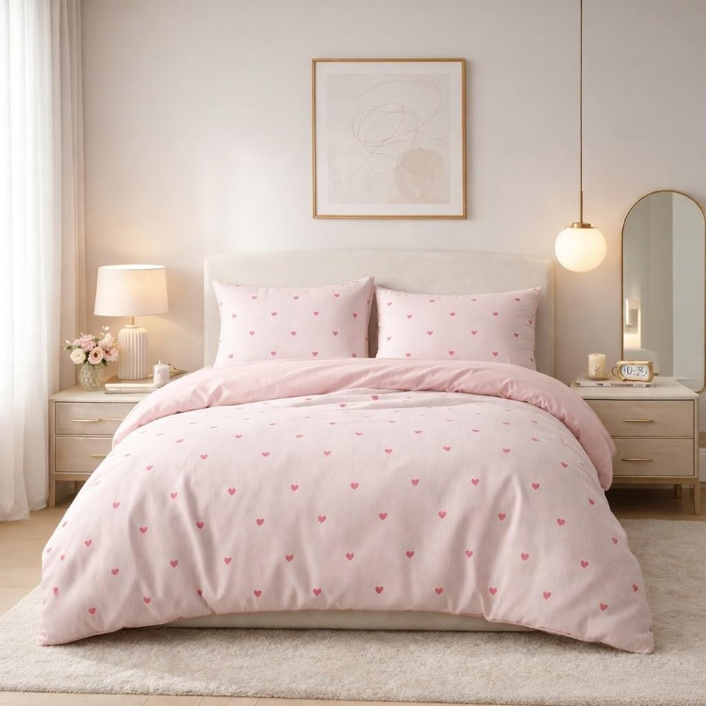 MXM Fun Designs Duvet Set Soft Microfibre Bedding, Hearts, Double