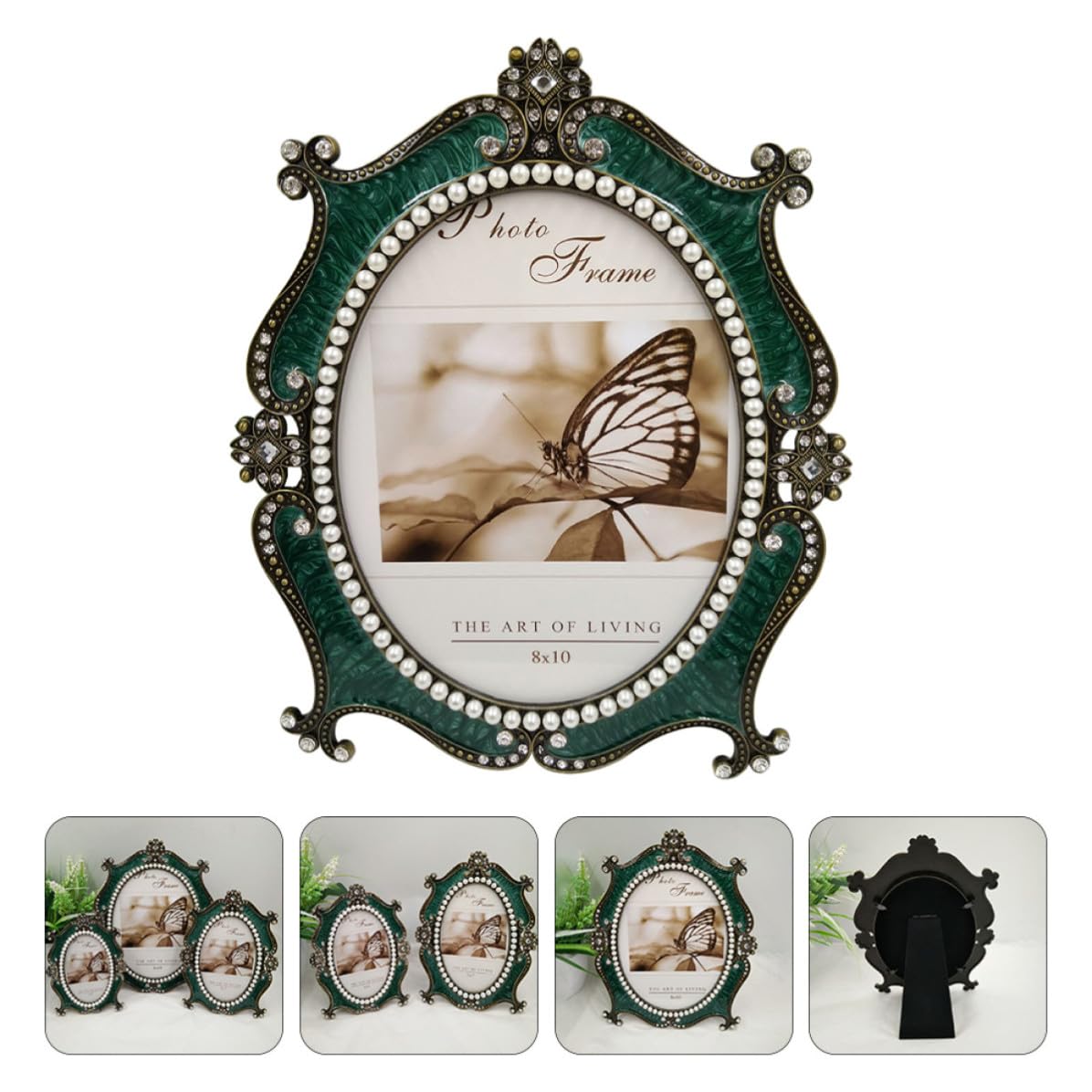 SECFOU Marco de y Soporte para Almacenamiento de Rectangular Vintage Verde de Metal Portafotos Elegante para de Bodas y Hogar