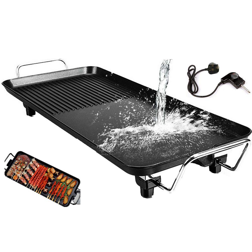 Large Rectangle Table Top Electric Teppanyaki Grill, 1400W BBQ Barbecue Griddle Hot Plate Non-Stick Coating and Speedy Heat Up Desktop Cooking for Family Gathering Dinner Party Indoor Outdoor