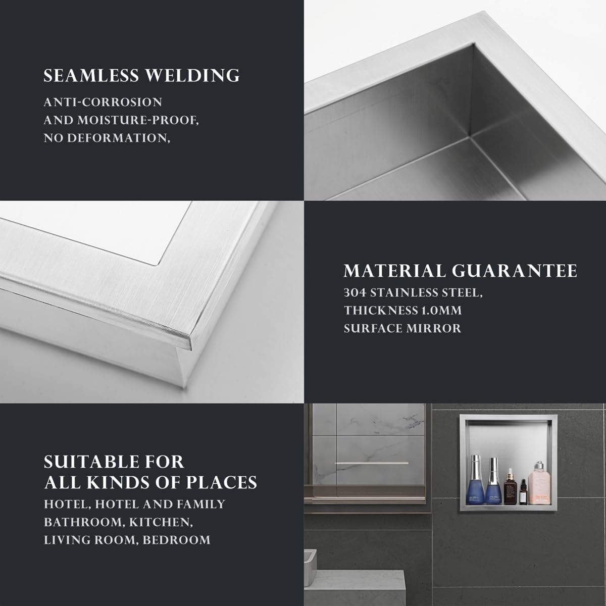 Caja empotrable para ducha, impermeable, para champú, jabón y artículos de tocador, fácil de instalar, no necesita azulejos, diseño único, Lar Capaci