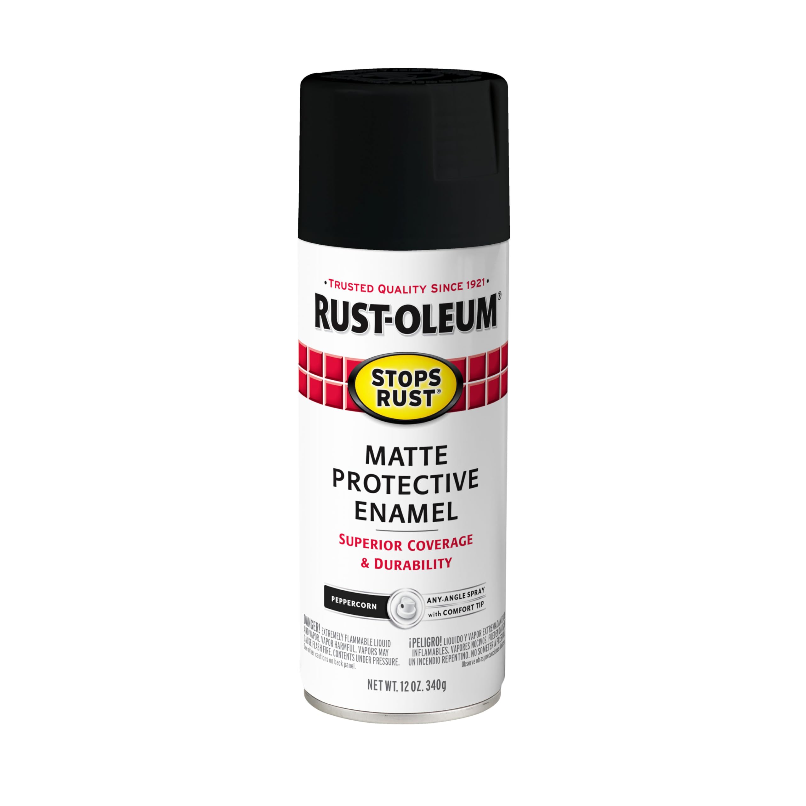 Rust-Oleum Stops Rust Spray Paint, Matte Peppercorn | Rust Resistant, Indoor and Outdoor, Beautiful Finish on Metal, Wood and More, Sprays from Any Angle, 12 oz