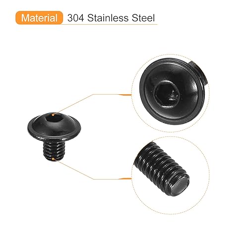 Miniatura 9 de uxcell Tornillos de tapa de zócalo de cabeza de botón con bridas, 100 piezas M3x20mm 304 acero inoxidable negro óxido zócalo pernos de sujeción,