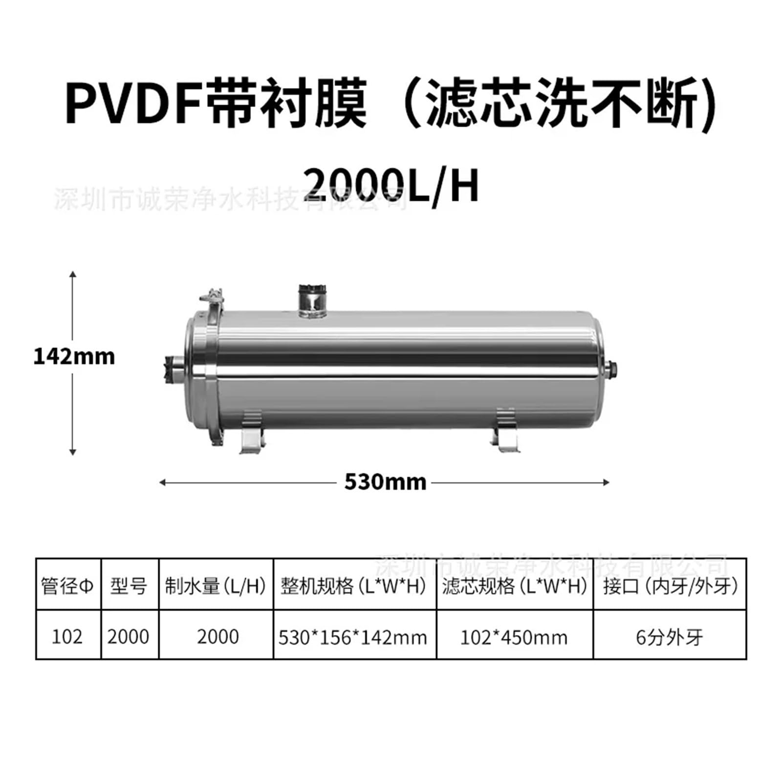 Sistema de filtrado agua alto caudal for toda la casa, filtro mineral acero inoxidable 1000 a 8000 l, reutilizable, PVDF(102-2000L)