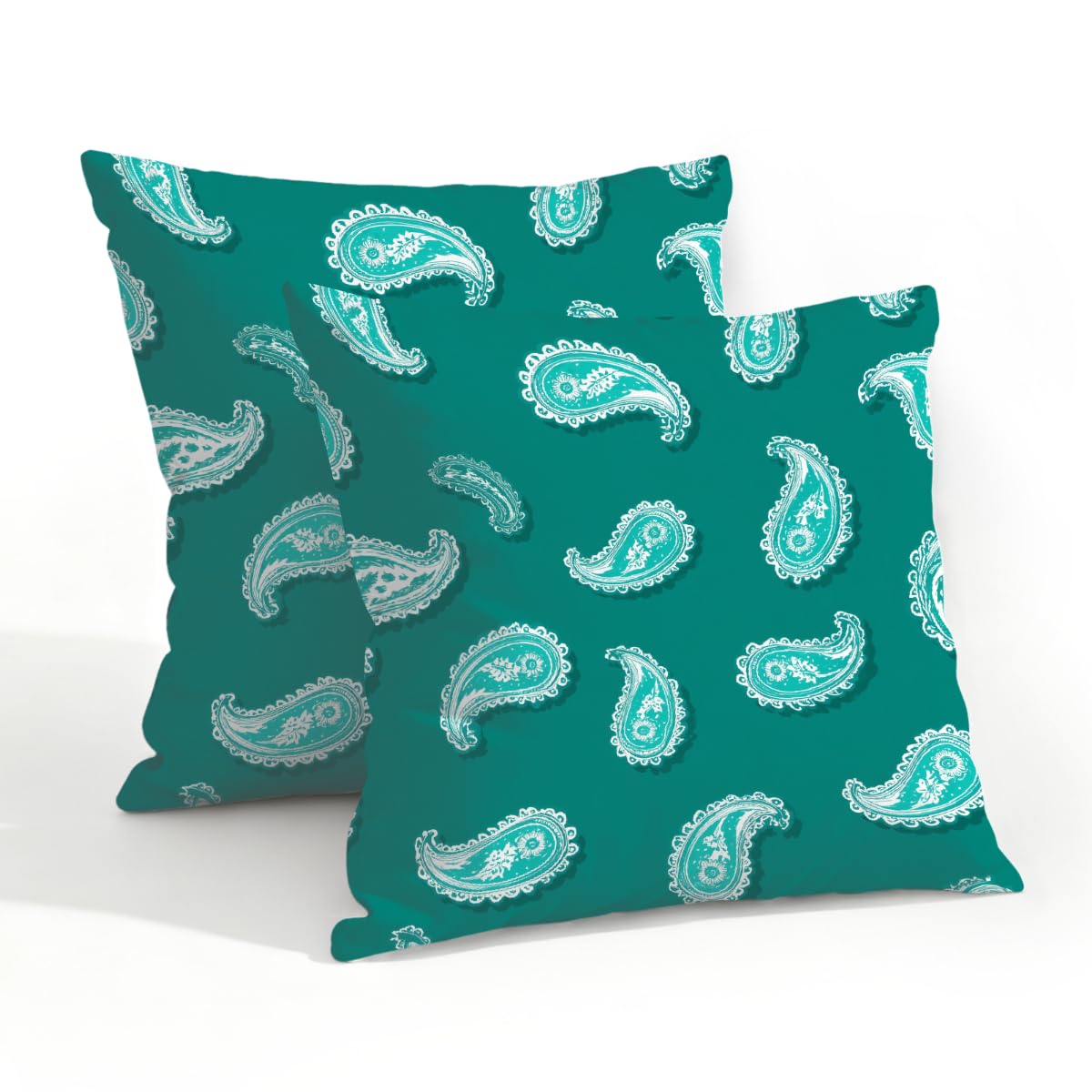 Outdoor Pillow Covers Waterproof Pillowcases 20x20in Set of 2 Boho Paisley Motif On Turquoise Decorative Throw Cushion Case for Couch Sofa Garden Patio Furniture