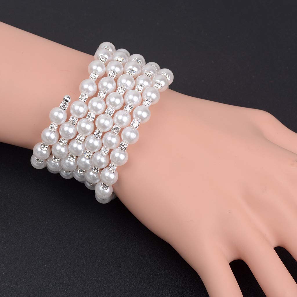 Simulated Pearl Multi-Layer Charm Bracelet