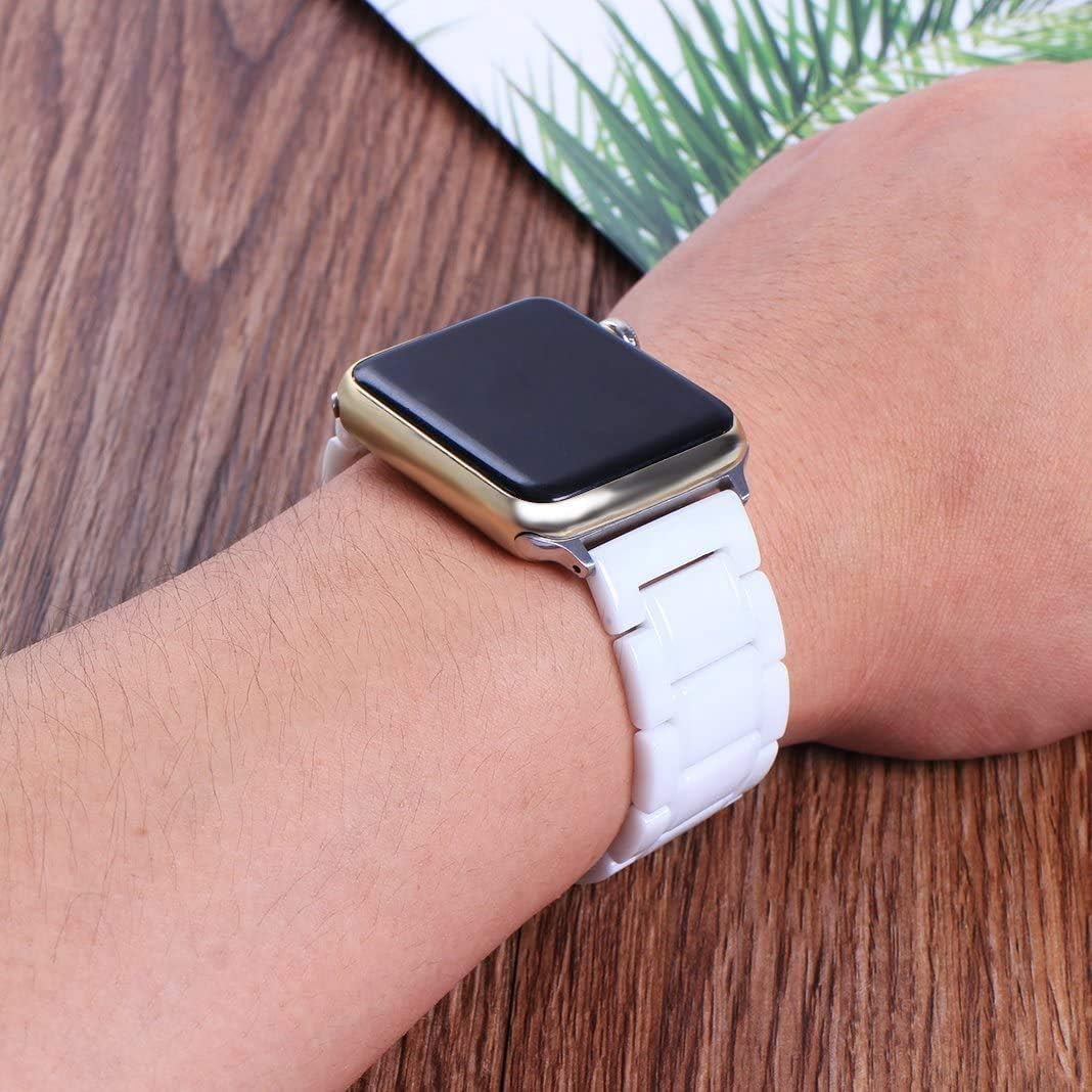 VeveXiao Ceramics Band Compatible with Apple Watch Ultra/Ultra 2 Band 49mm 45mm 44mm 42mm 41mm 40mm 38mm Women Men, Ceramics Stainless Steel Link Bracelet iWatch Strap Replacement Bands for iWatch Series 9 8 7 6 5 4 3 2 1 SE
