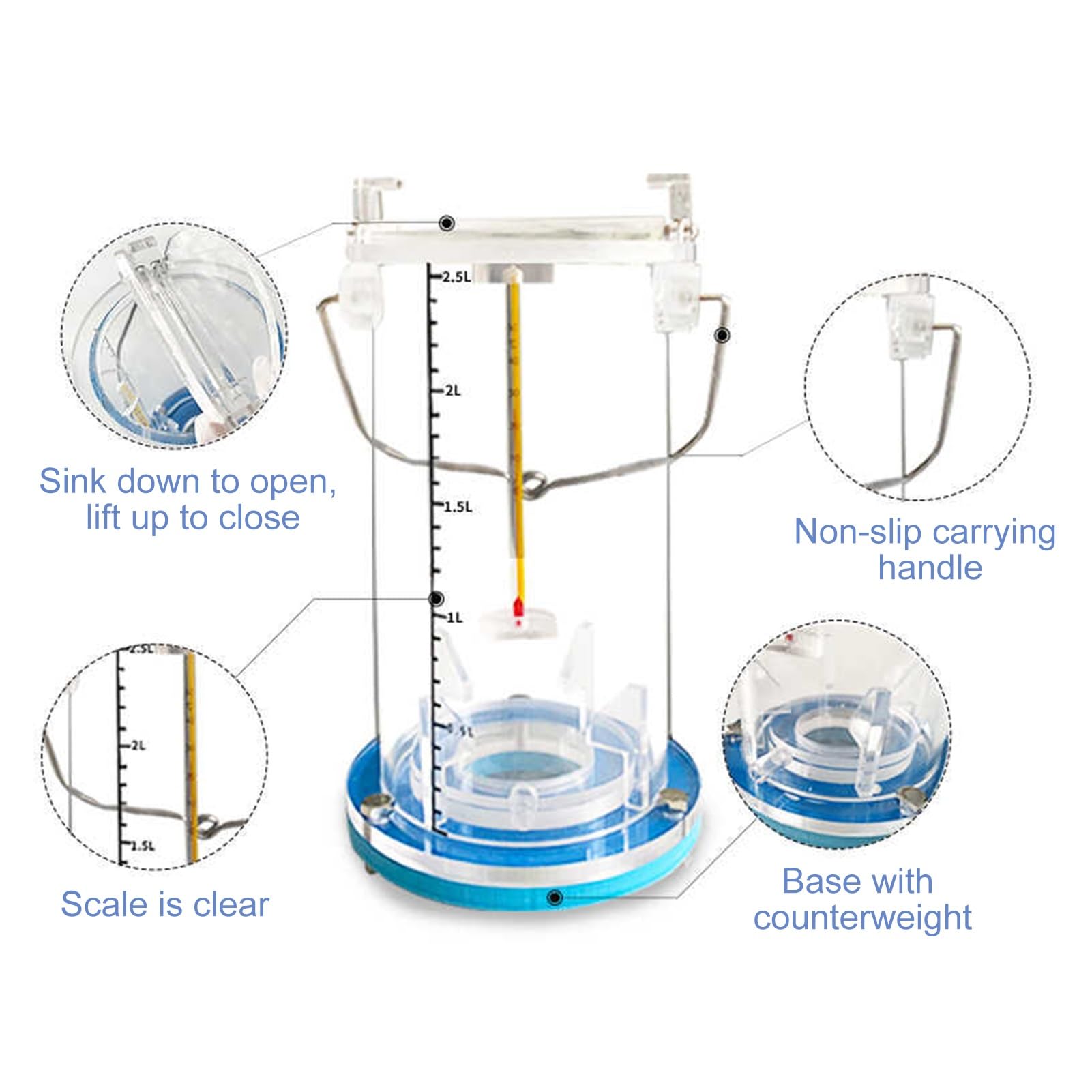 Secchio per campionamento dell'Acqua da 5 Litri - Campionatore graduato in plastica Spessa per monitoraggio Ambientale e campionamento di liquidi in Laboratorio, Sistema di campionamento del
