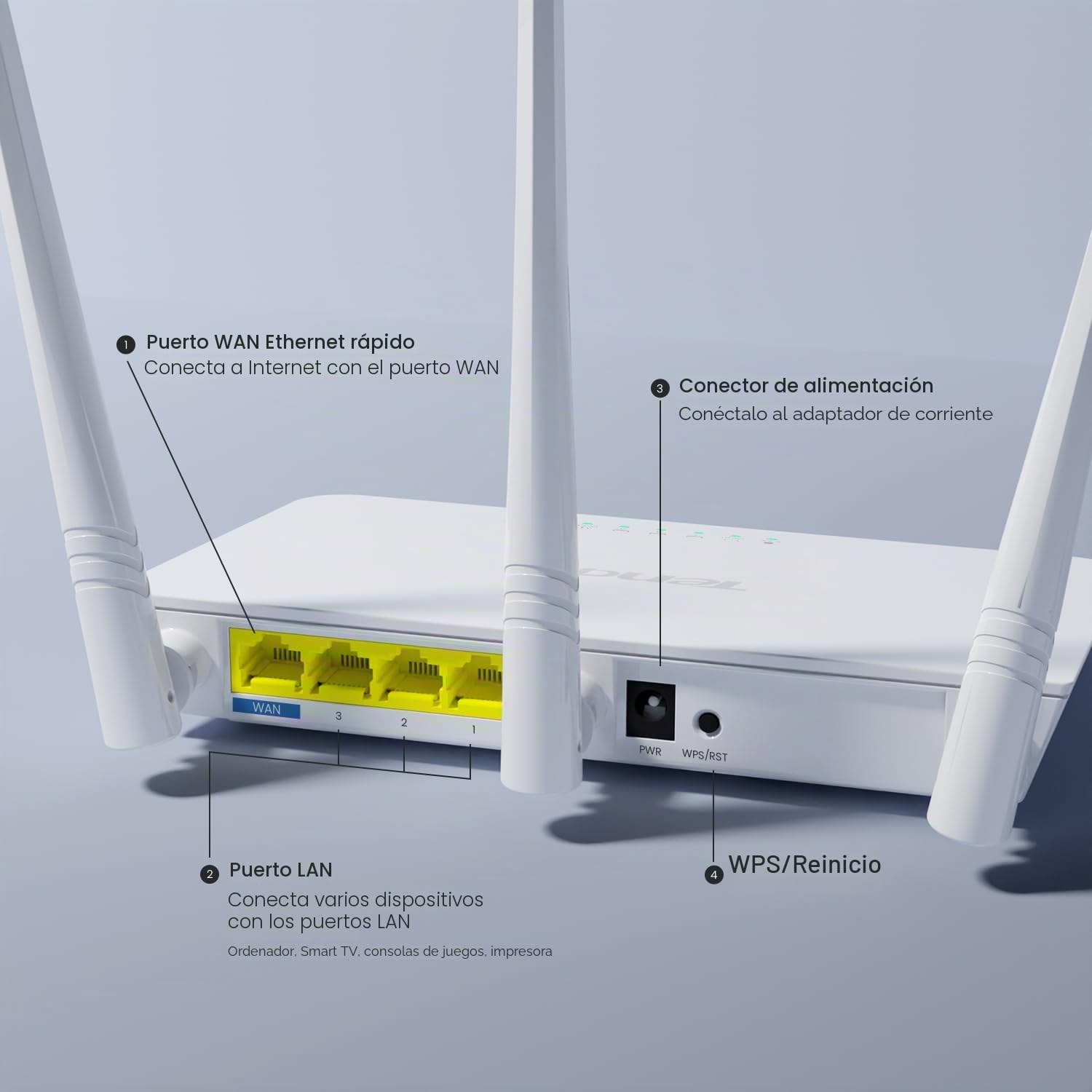 Tenda F3 Router WiFi N300 - Router Inalámbrico a 2,4 GHz WiFi, Punto de Acceso con 3 5dBi Antenas, 3 Puertos LAN/WAN Fast Ethernet, Control Parental, Red de Invitados, WISP, Fácil de Configurar