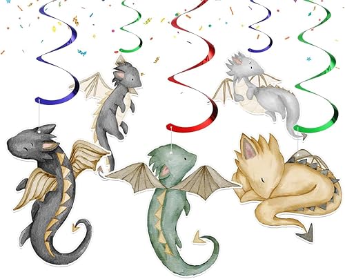 Dragons Streamers Decoraciones de cumpleaños para niños Lindos remolinos de fiesta de dragón Suministros de fiesta para niños Serpentinas