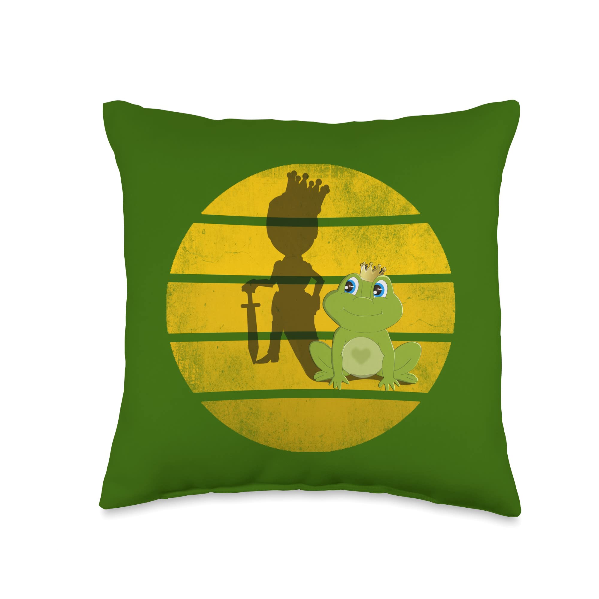 Comic Frosch mit Krone Frog with Crown and Knight, King or Prince Parody Throw Pillow, 16x16, Multicolor