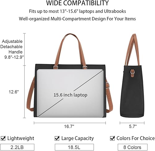 Miniatura 3 de Bolsa para computadora portátil para mujer, impermeable, ligera, de 15.6 pulgadas, bolsa de mano para computadora, maletín de oficina de negocios,