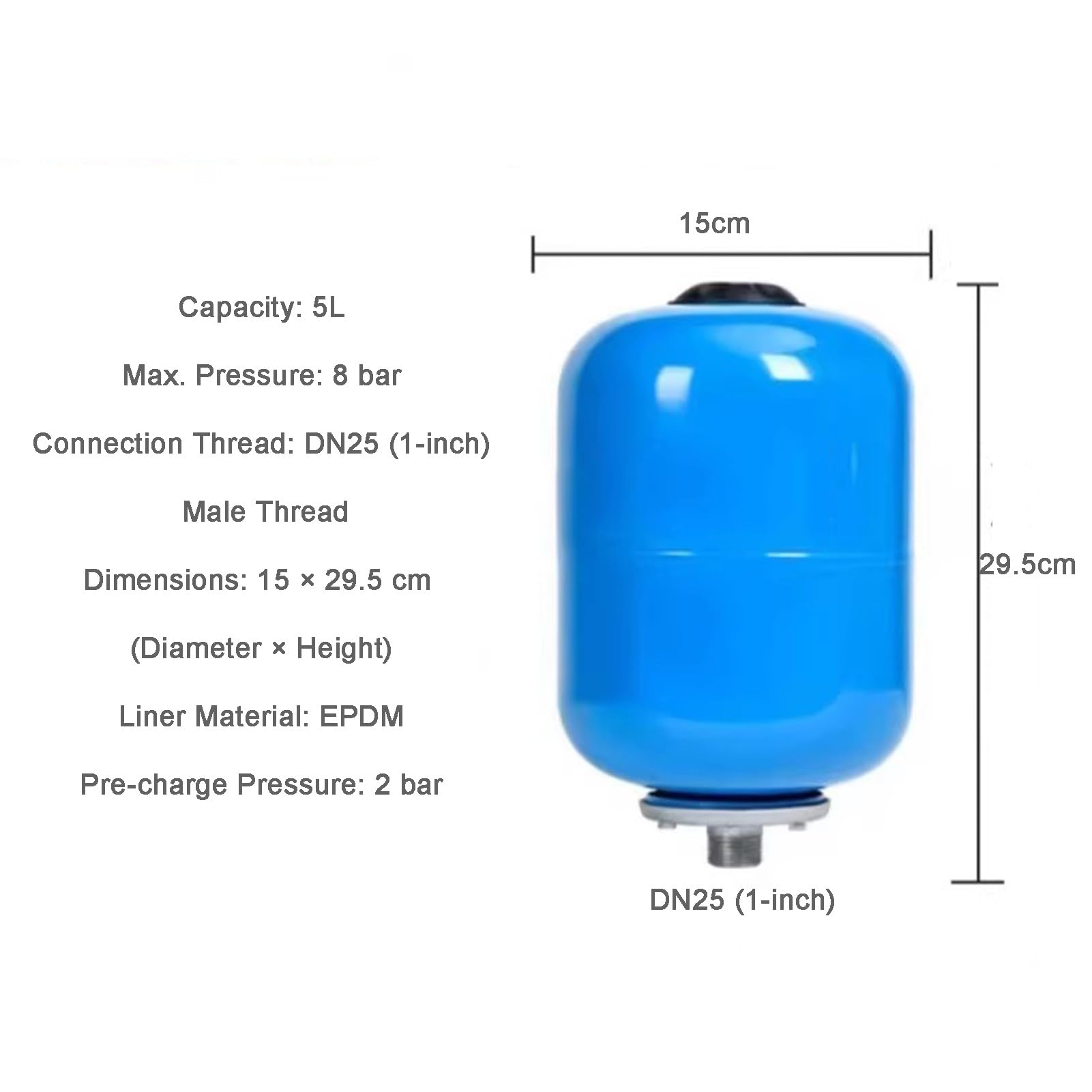 Autoclave Serbatoio A Pressione 24L In Acciaio Inox 304 - Polmone Per Elettropompa E Pozzo, Serbatoio Di Accumulo Per Pressione Costante, Filettatura 1" Maschio(5L-15x29.5cm)
