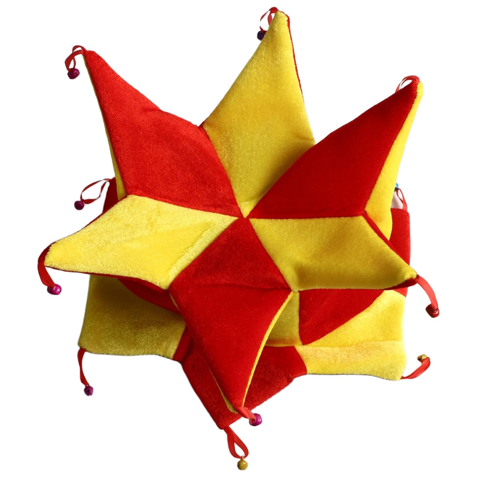 TiaoBug Jester Hat with Bells Colorful Clown Costume Hats for Halloween Party Cosplay Dress up Red Yellow One Size