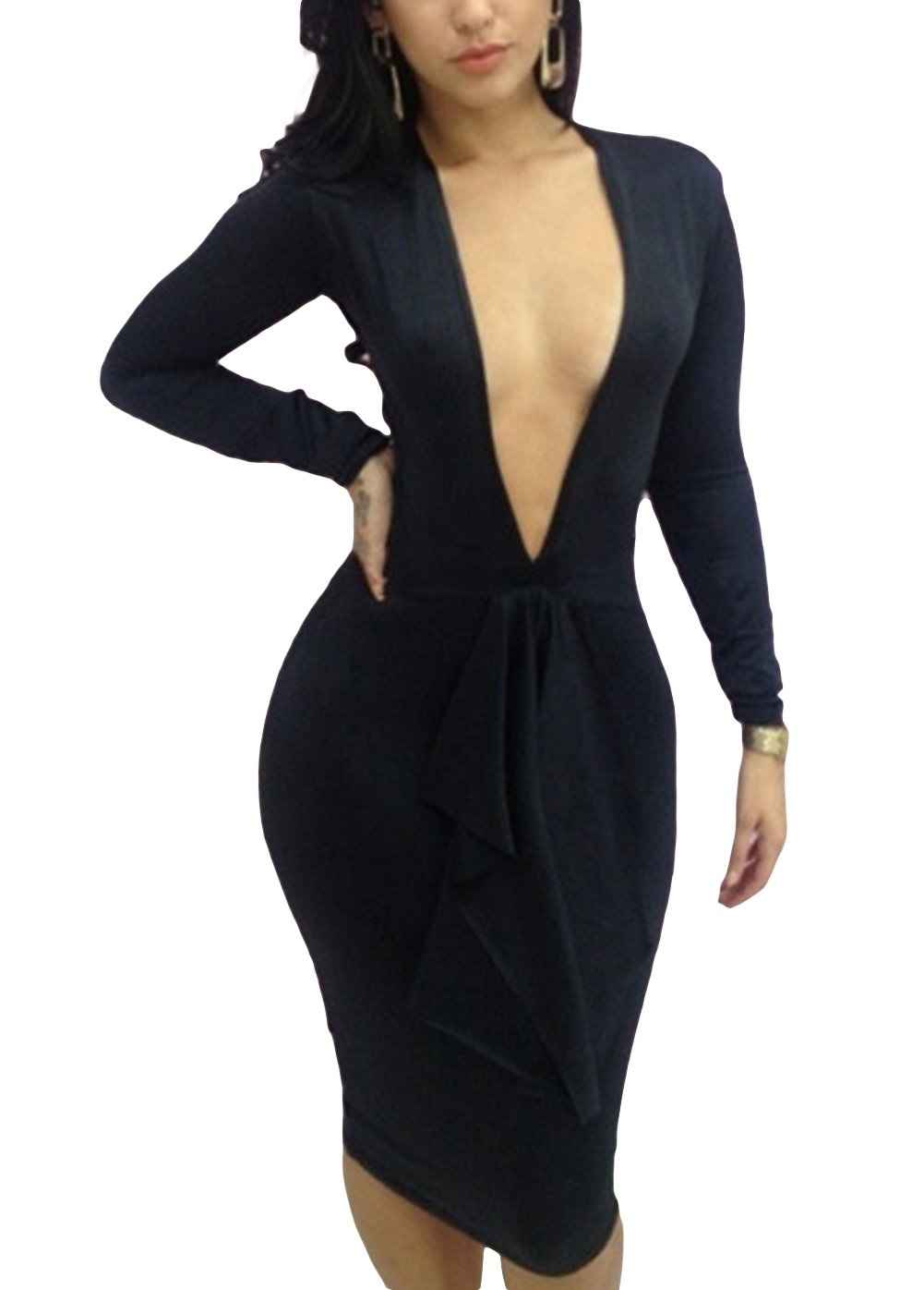 HEXIN Womens Midi Dress Bodycon Party Evening Club Wear