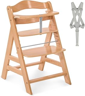 hauck Alpha+, Natural - Wooden High Chair 6 Months to Adult Sustainable FSC® Certified Beechwood Toddler Feeding and Entertainment Chair, Inclusive 5-Point Harness Bumper Bar Crotch Strap