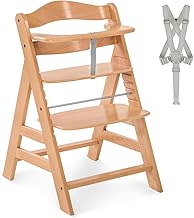 hauck Seggiolone Pappa in Legno Alpha+ - Seggiolone Evolutivo da 6 mesi fino a 90 kg - Sedia Evolutiva con Barra Frontale, Cintura Inguinale e a 5 Punti - Legno Certificato FSC® - Naturale