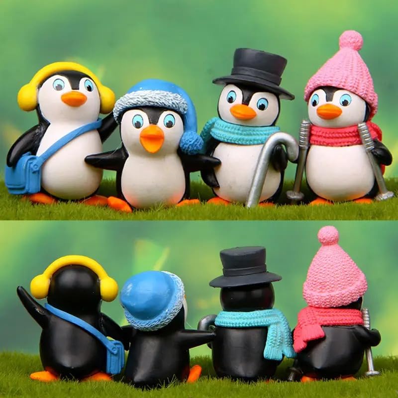 SATYAM KRAFT 1 Set (4 Pieces) Resin Penguin Miniature Figurines | Cute Decorative Showpiece | Gift for Him/Her, Home, Bedroom, Living Room, Office, Table, Car Dashboard | Gift & Festive Décor