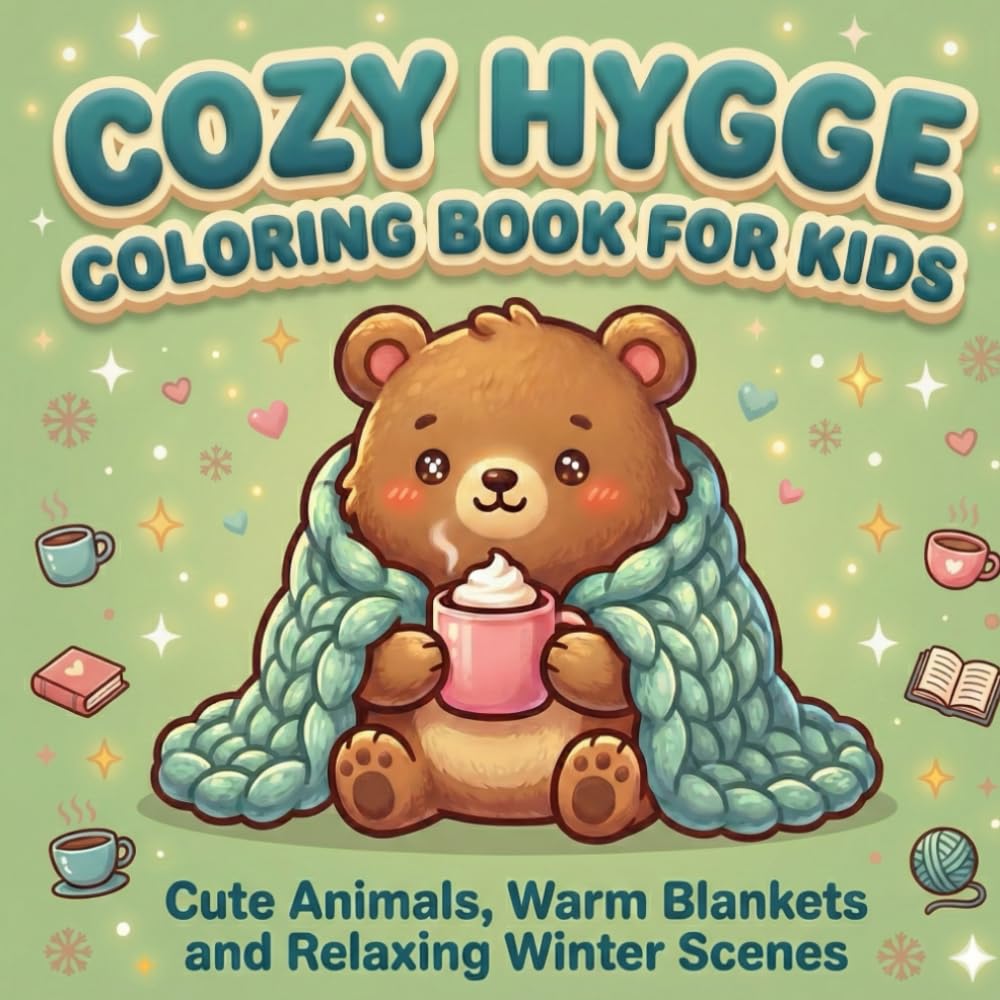 Cozy Hygge Coloring Book for Kids: Cute Animals, Warm Blankets and Relaxing Winter Scenes | Easy and Adorable Designs for Relaxation and Fun