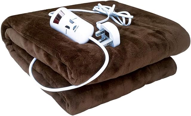 Schallen 120x160cm Luxury Soft Heated Warm Throw Over Blanket with Timer and 10 Heat Settings (Brown)