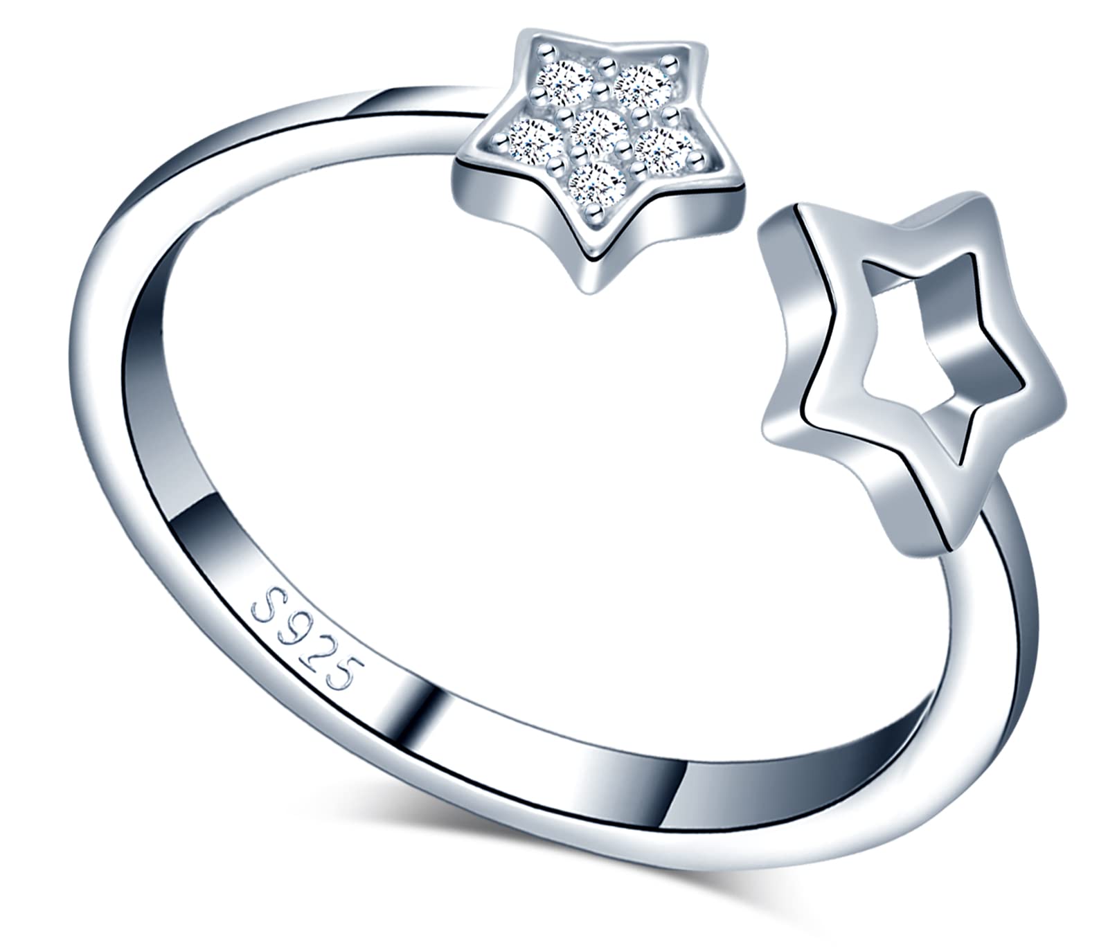 MICGIGI Women's Ring, 925 Sterling Silver Open Ring, Infinity Symbol Love, Adjustable Ring with Cubic Zirconia, Silver, Cubic Zirconia, Silver, Cubic Zirconia