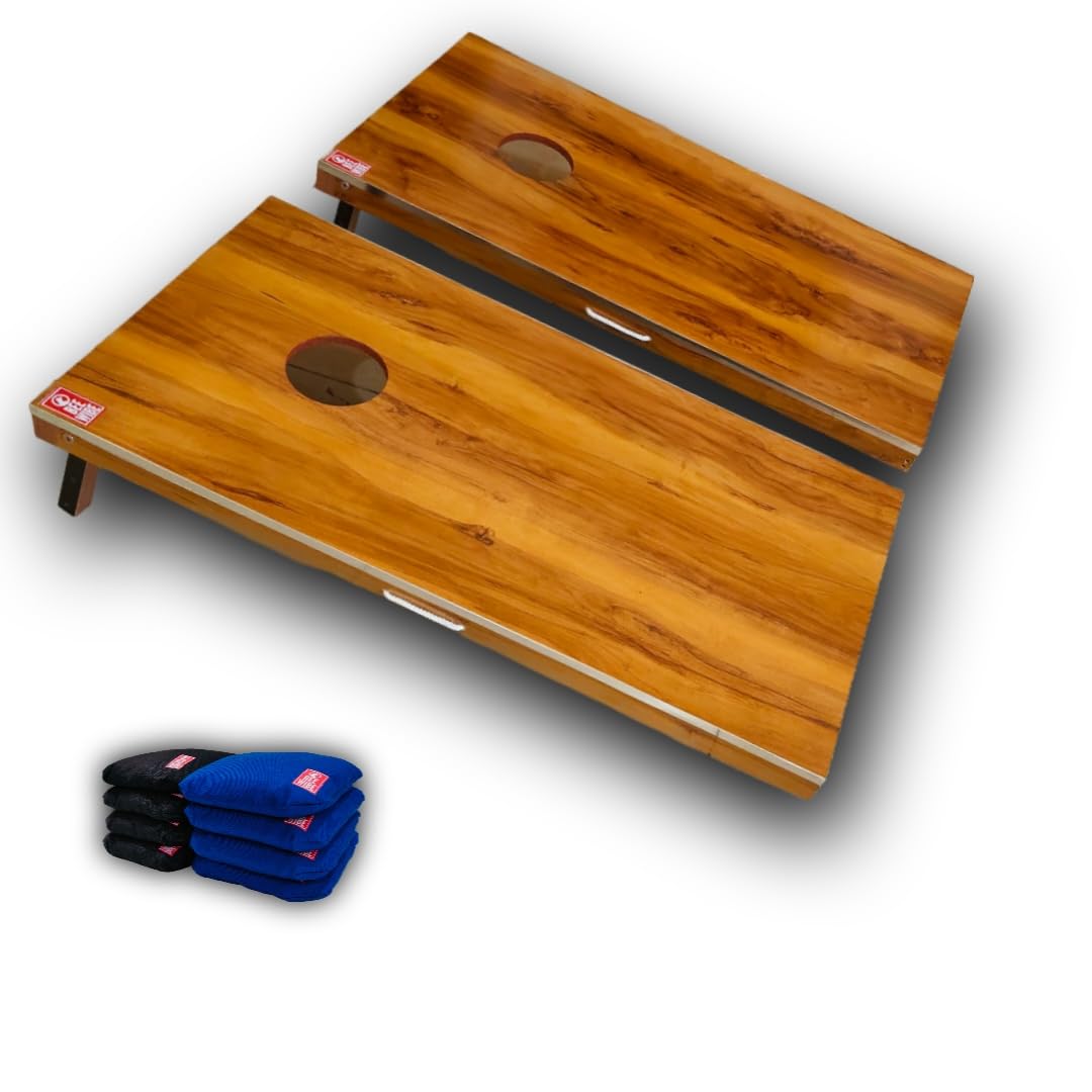 Beewibe Classic Cornhole Board Game Kit – 4'x2' Size, Brown, Wood Design, 8 Bags