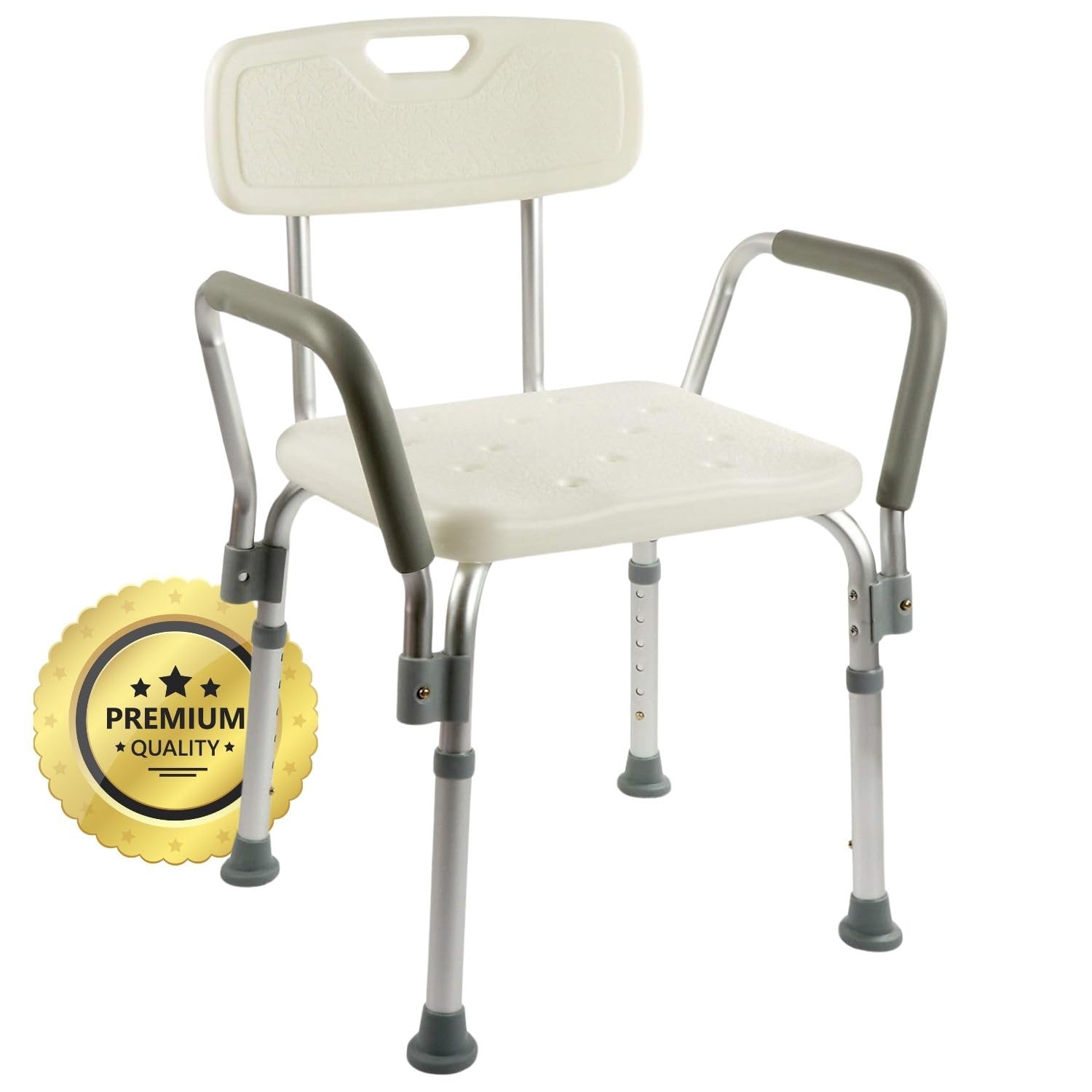 OrtoPrime Silla Ducha con Respaldo Extraíble - Taburete Baño Ortopédico Adultos y Niños - Reposabrazos Acolchados - Regulable 6 Alturas - Asiento de Aseo Cómodo y Seguro