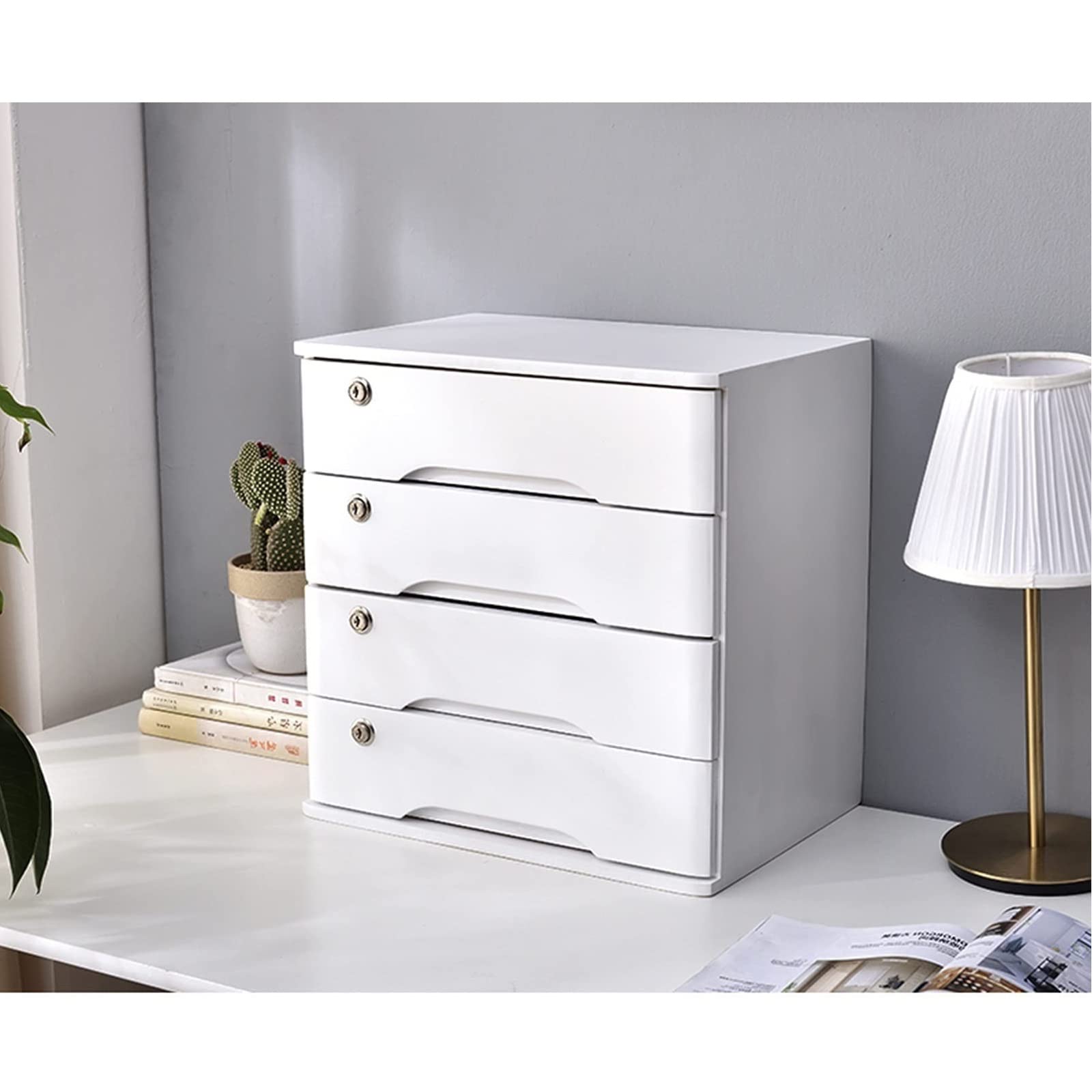 Organizadores de escritorio de madera maciza: caja de almacenamiento de escritorio de madera con cajones con cerradura, suministros de oficina A4/organizador de archivos de recibos, archivador plano (
