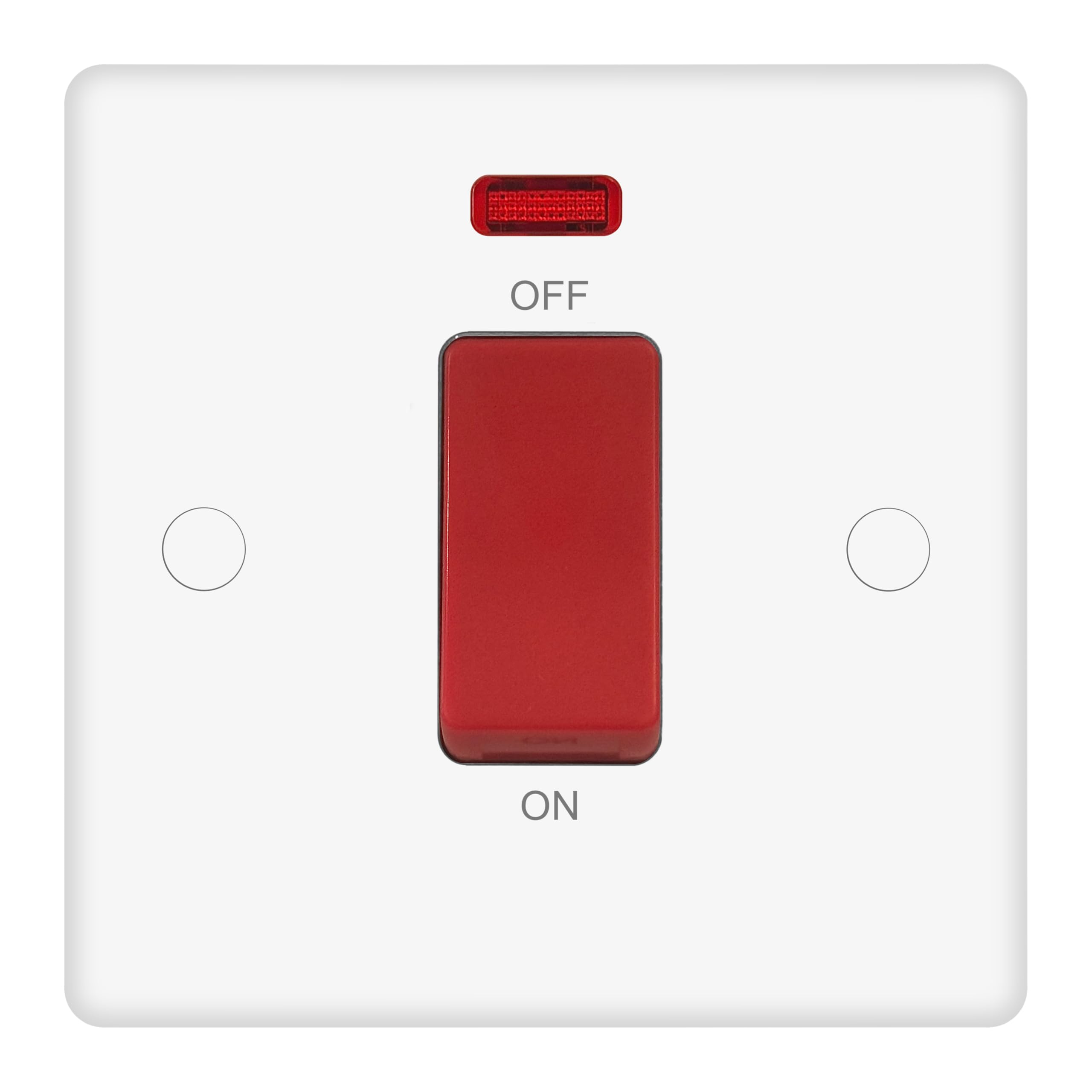 EVOGES Vector 45A Double Pole Switch with Neon Indicator, White, Single Plate Cooker Control Switch, Screw Caps Included
