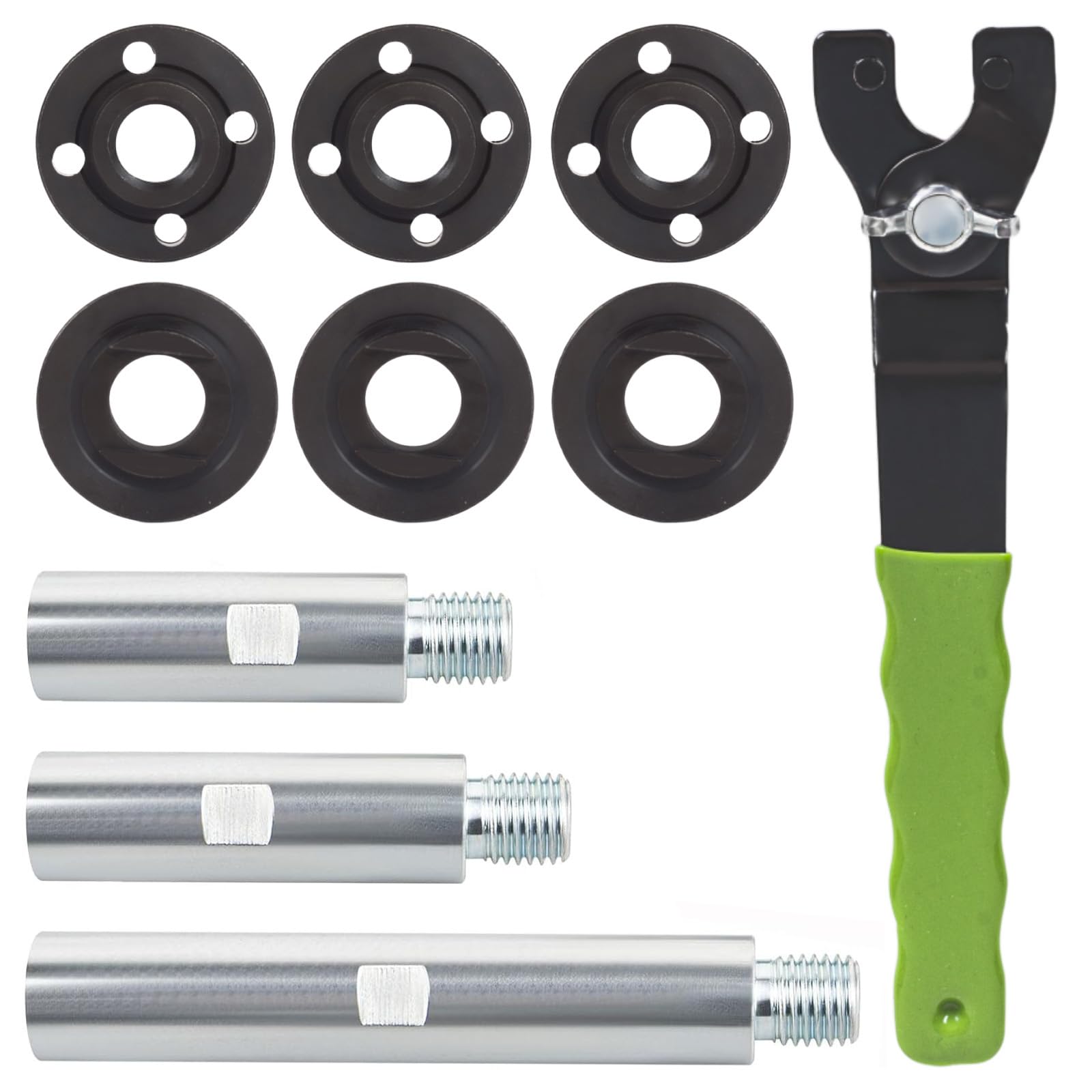 Laexepelle 5/8"-11 Angle Grinder Extension Shaft Connecting Rod with Grinder Adjustable Spanner Wrench Flange Nut Set for Bosch Milwaukee Dewalt