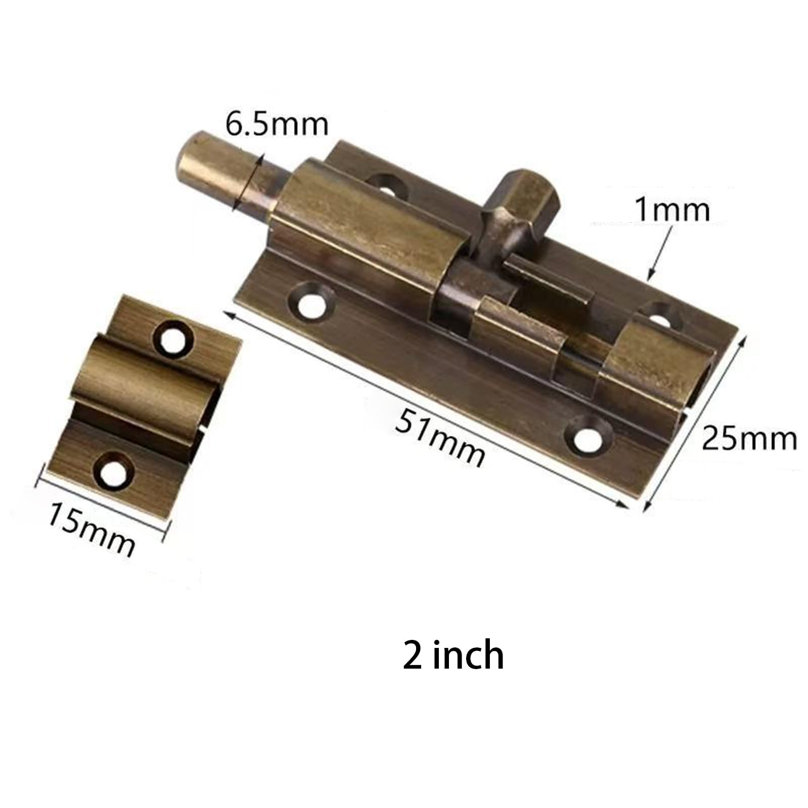 Leliafleury Door Bolt Lock 2 Inch Brass Door Latch Barrel Sliding Bolt Solid Security Lock Latch for Bathroom Bedroom Shed (Bronze) - Image 4