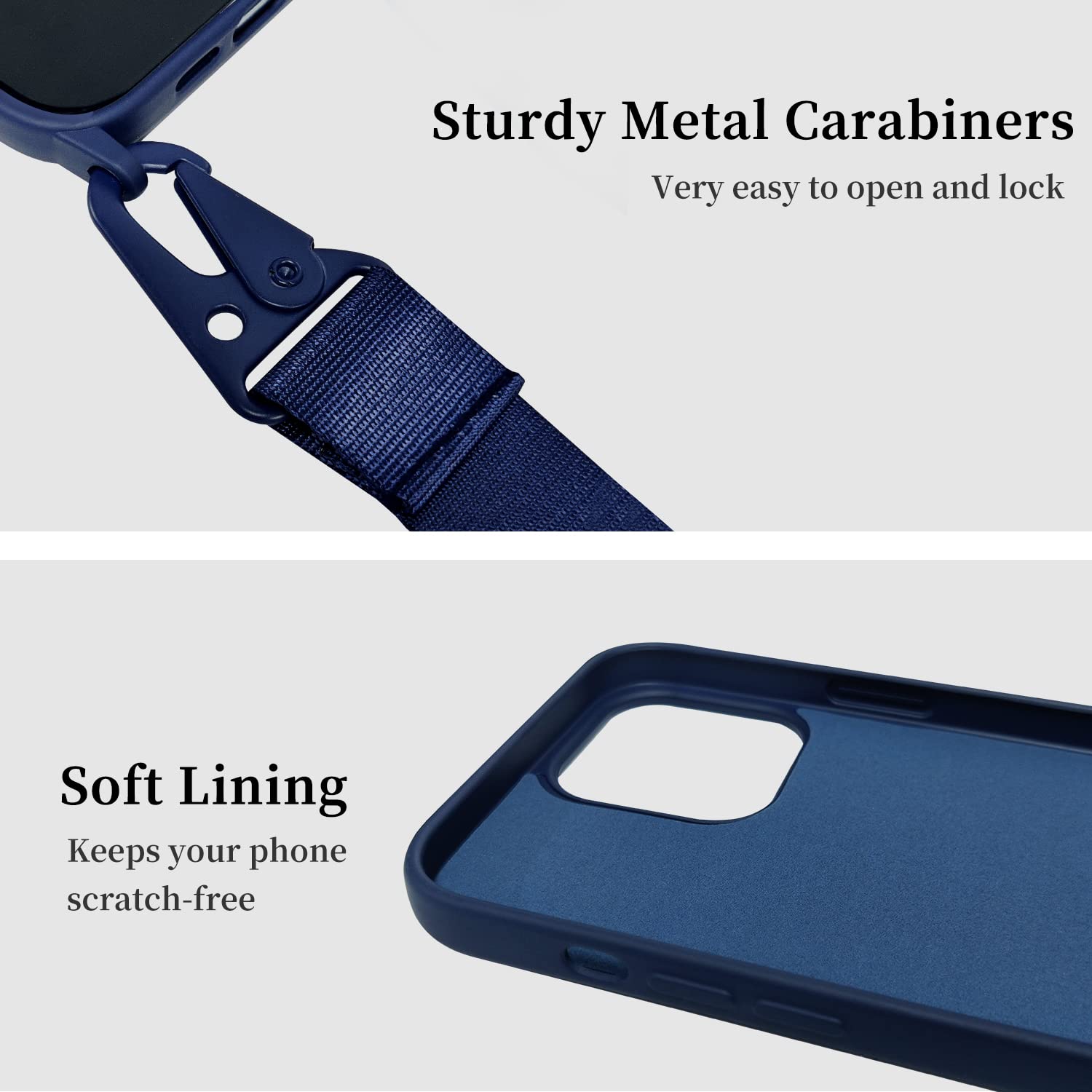 Custodia per cellulare compatibile con Apple iPhone 14 Pro, in nylon, con tracolla in morbido silicone TPU, con cordoncino da appendere, custodia protettiva con elegante cinturino (blu ghiacciaio