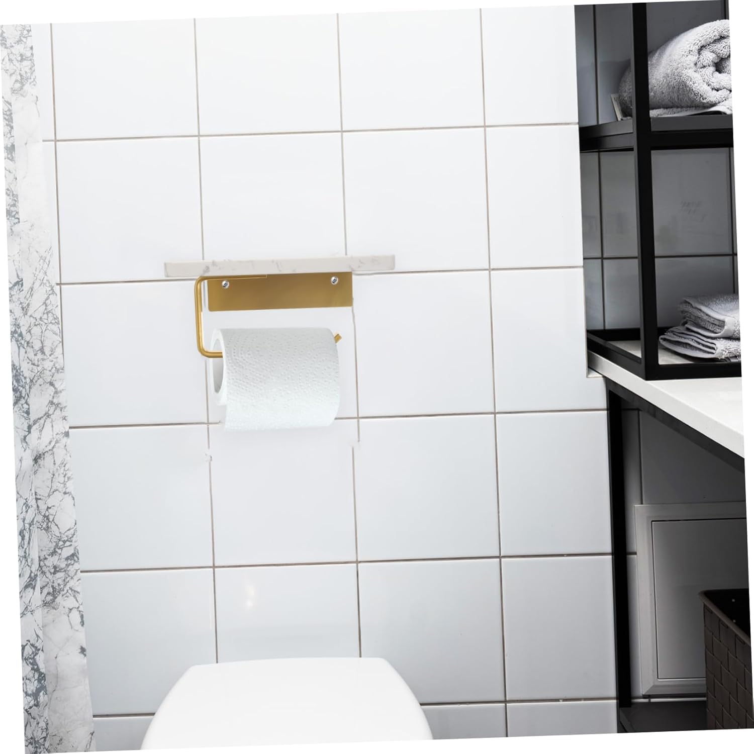 Generic Toilet Paper Holder with Shelf Stylish Marble Tissue Holder for Kitchen Washroom