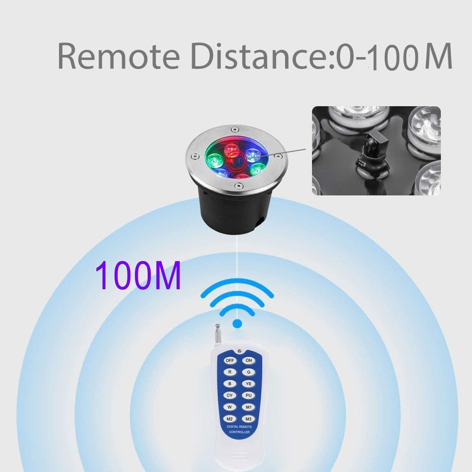 2PCS Focos Led Piscina - RGB Foco LED Subacuático Incrustado, Foco Empotrable Con Mando A Distancia RF A Prueba De Agua IP68, Foco De Jardín De Acero Inoxidable, Para Jardín, Estanque(85-230V,15W)
