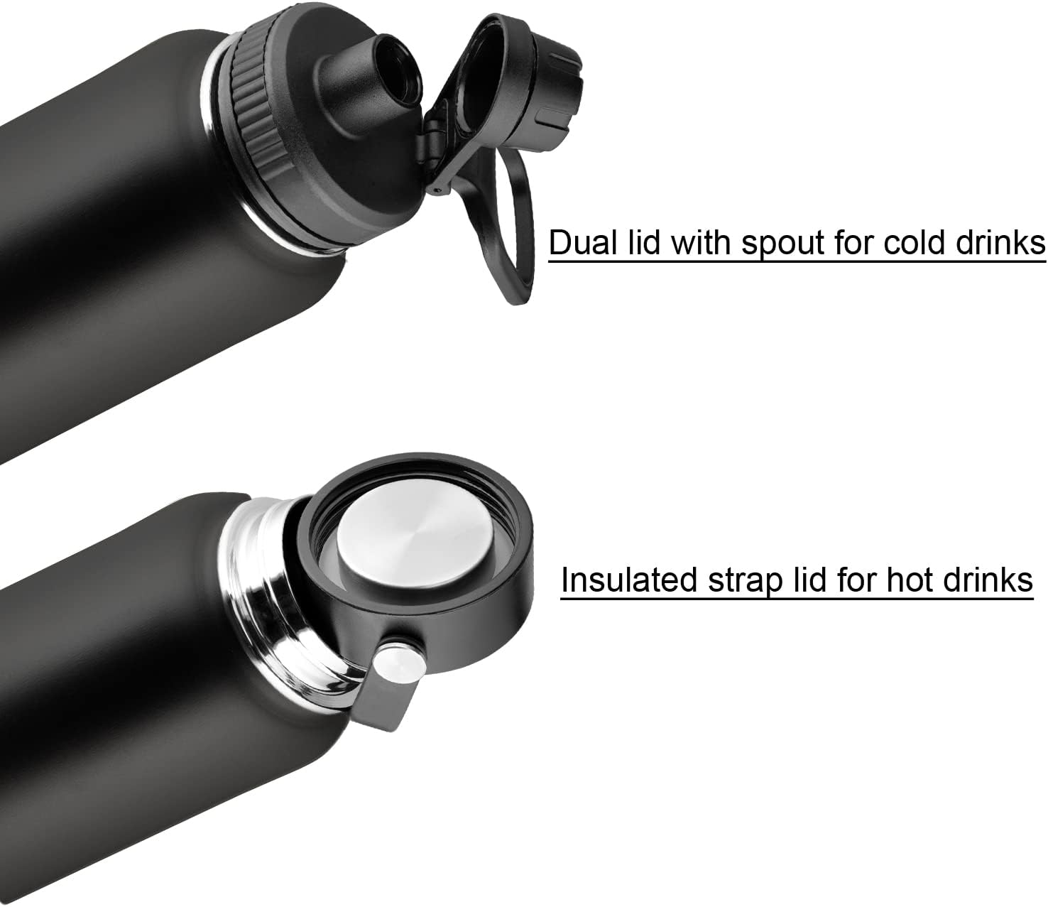 32oz Insulated Water Bottle,BPA Free Stainless Steel Water Bottle,Reusable Thermal Metal Water Bottle with Wide Mouth Spout Lids,Leak-Proof Double Wall Vacuum Flask,Keep Cold and Hot 32oz 32oz black