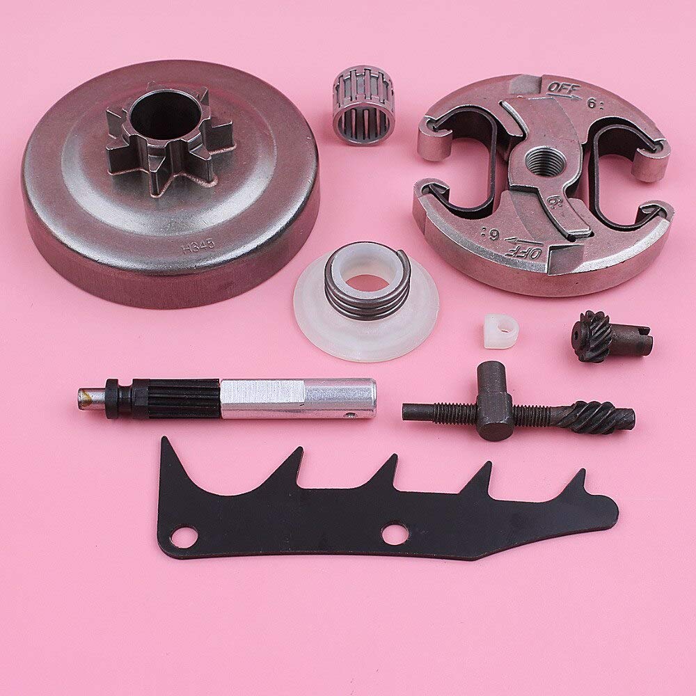 Accesorios Tambor de embrague de cadena 325 7T para compatible con Husqvarna 445 450, tensor de ajuste, bomba de aceite, engranaje helicoidal, motosierra para perros, pieza de repuesto