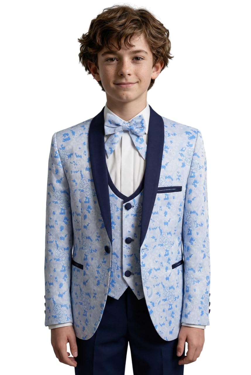 SIRRI Tuxedo da Ragazzo per Pagina da Ragazzo Abito Grigio Slim Fit da 5 Pezzi Occasioni Speciali Festa di Compleanno Cena di Matrimonio età