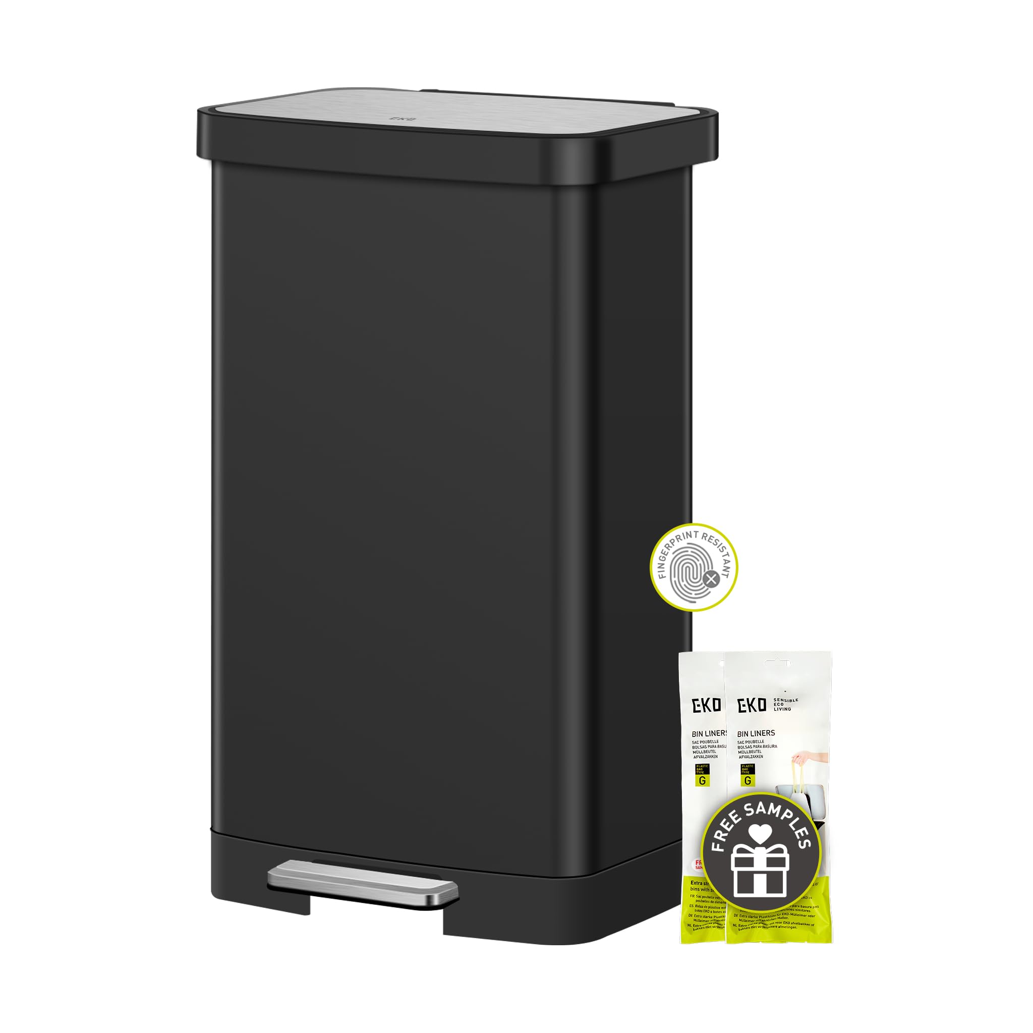 EKO Hudson matte stainless steel 75 liter tall step trash can in matte black