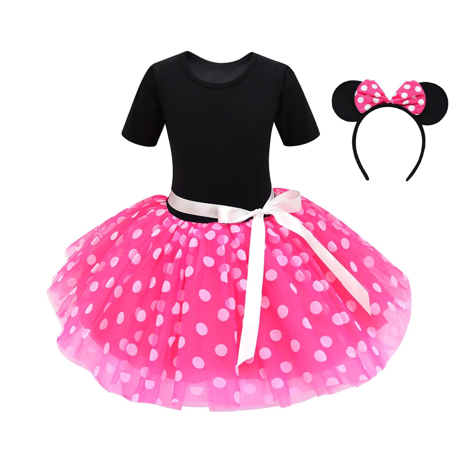 Little Girls Polka Dots Fancy Princess Dress Kid Girl Birthday Party Outfit Child Girls Tulle Dress, Pink 18-24 Months