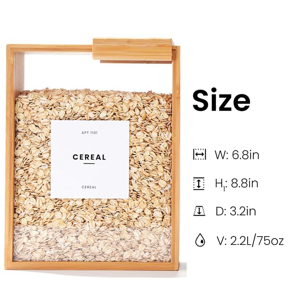 QOKLIYUI Juego de 2 recipientes herméticos para cocina, soluciones para almacenar cereales y arroz, organizadores de despensa de Para madera y dispensador de cereales.