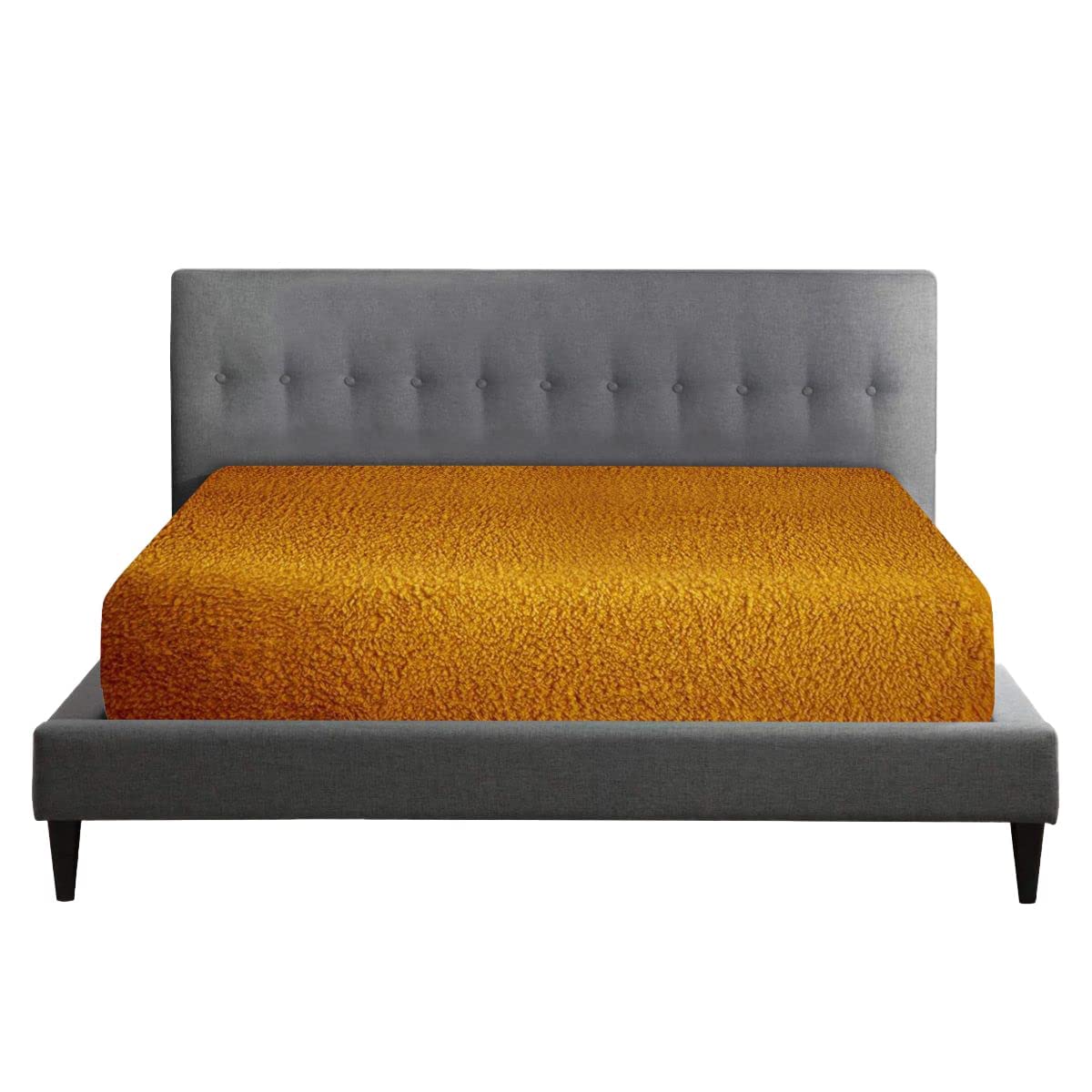 Gc Gaveno Cavailia Ochre Teddy Fleece Fitted Bed Sheet Plain Thermal Warm Soft Luxury Bedding, Kingsize Bed Sheet,