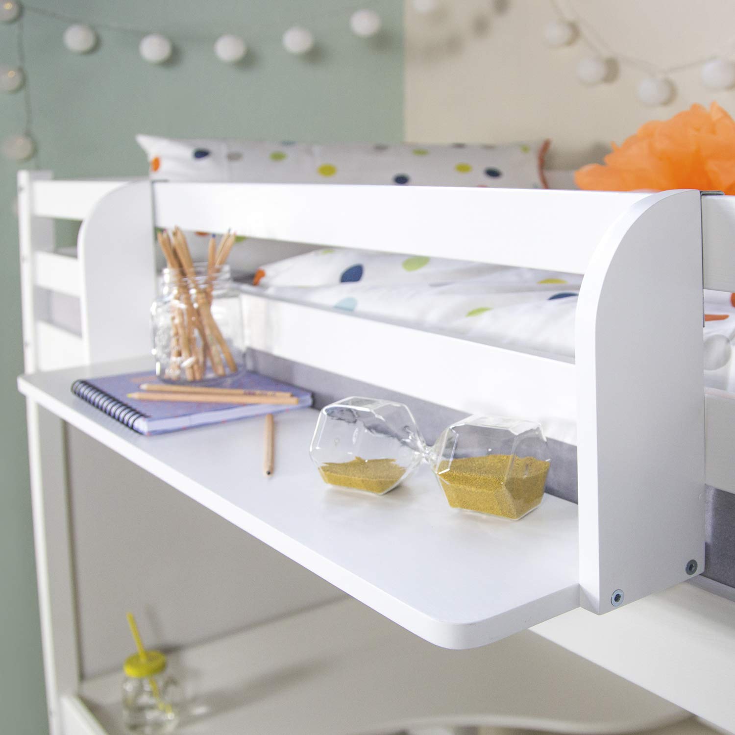 Homestyle4u 1906 Einhängeregal Hochbett Weiss Holz | Hängeregal für Kinderbett, 1 Ablage